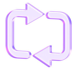 Purple glassmorphism refresh icon featuring circular arrows for synchronization and page reloading tasks. The dynamic loop design represents updates, restarts, and seamless data exchange
