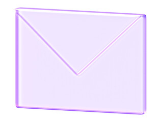 Minimalist purple envelope icon with glassmorphism effect for mail, messaging, and communication design. The soft purple glow and transparency make it inviting symbol for inboxes, newsletters