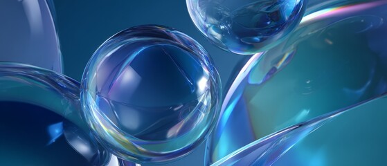 Abstract glass bubbles on blue background