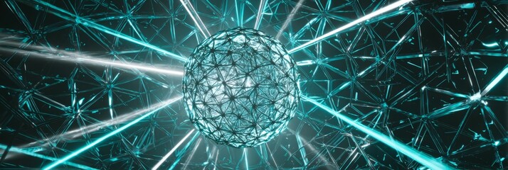 Futuristic glowing geometric sphere in digital space