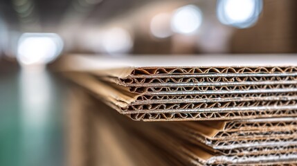 Stack of corrugated cardboard sheets in warehouse