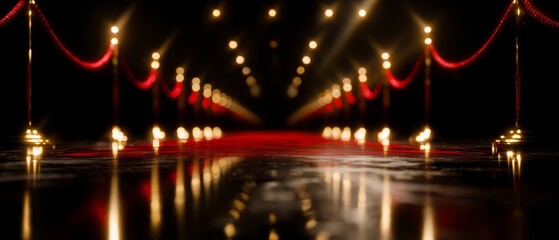 Red carpet entrance with glamorous event lights