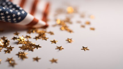 American flag with scattered gold stars on white background