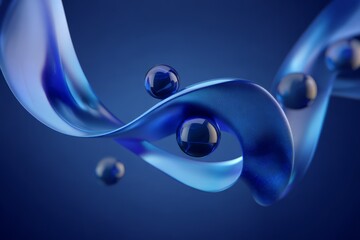 Abstract liquid ribbons and floating spheres