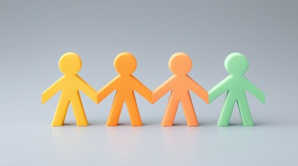 Colorful Paper Figures Holding Hands Symbolizing Connection and Friendship on a Clean, Neutral Background for Creative Projects and Illustrations