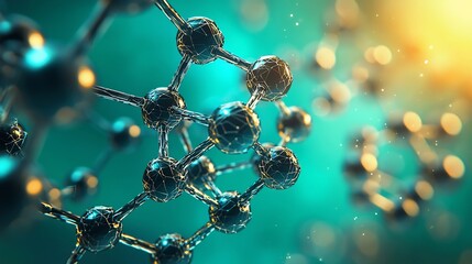 Molecular structure of cancer drug rotating on a teal gradient backdrop