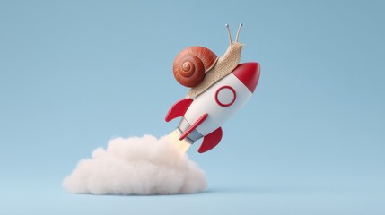 Snail on Rocket Representing Concept of Dreaming Big and Achieving Heights with Fun and Creativity in a Bright and Playful Style