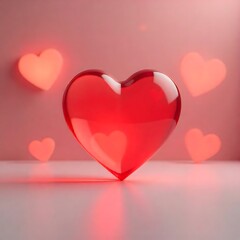 Glass Red Heart with Soft Glow and Romantic Bokeh