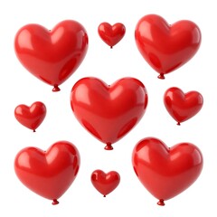 Red Heart Balloons Floating Isolated on White Background