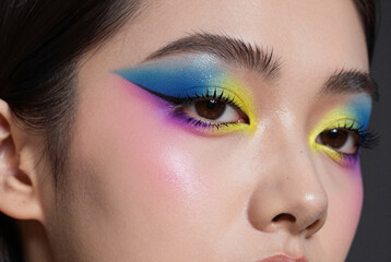 Obraz premium Close up of a woman's face with bright makeup.