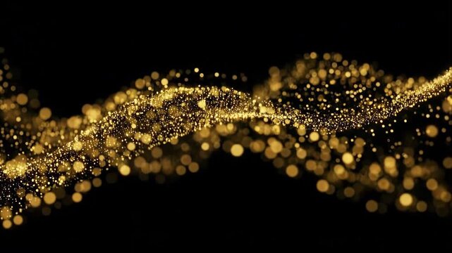 Golden light particles flowing in a dark wave background motion graphic