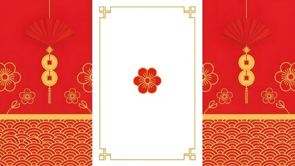 Traditional chinese new year decoration with red and gold elements on white background