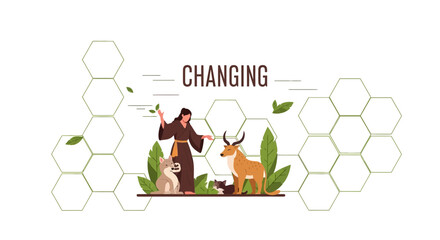Woman Interacting with Animals, Metaphor for Change and Nature's Cycle