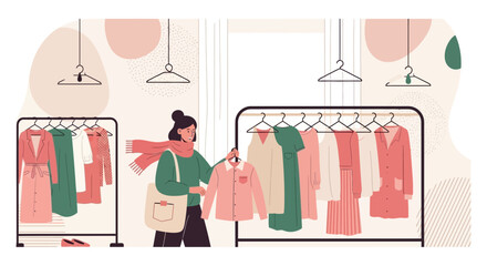 Woman Shopping for Clothes in Boutique