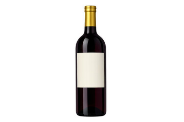 Dark glass red wine bottle with a smooth blank label and golden cap, offering a versatile template for beverage alcohol products