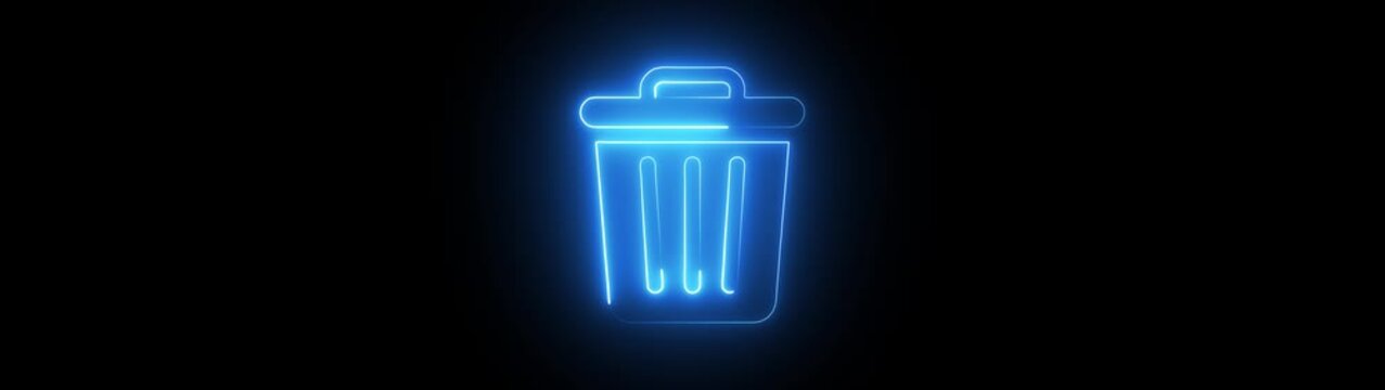 Neon glowing delete icon on black background 4k animation. office trash icon. delete animation icon