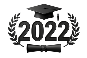 Graduation cap and diploma with 2022 laurel design
