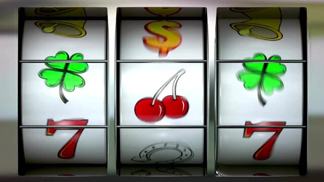 Slot machine showing lucky symbols and numbers in closeup view