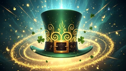 Lucky green top hat with gold accents and shamrocks