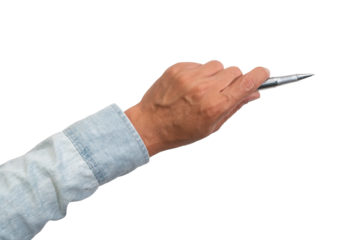 Men hand pointing a pen on a white background as a professional work concept