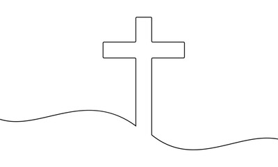 Christian cross is one continuous line. Symbol of the Christian faith. Religious cross. 