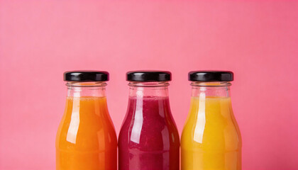 Fresh Orange Juice Bottles on Wooden Table, Healthy Beverage - Vibrant Fruit Drink Scene