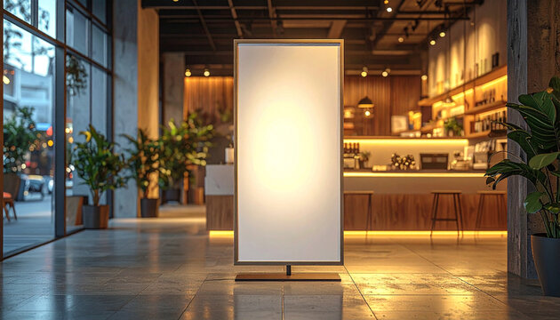 Blank Indoor Signboard Near Counter for In Store Promotion and Customer Announcement