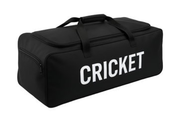 Black cricket kit bag large storage for equipment team sport gear carrier travel luggage professional player accessory tournament isolated on transparent background