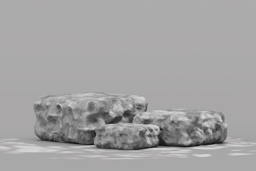 Natural Grey Stone Podium Stand for Product Display Mockup and Abstract Concrete Texture Background