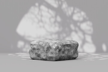 Natural Grey Stone Podium Stand for Product Display Mockup with Rough Rock Texture