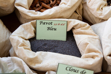 Spices at the Food market in Ile Rousse Corsica at the mediterranean sea