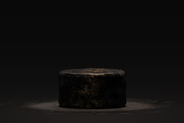 Dark Grunge Metal Podium Stand for Product Display Mockup and Rustic Texture Background