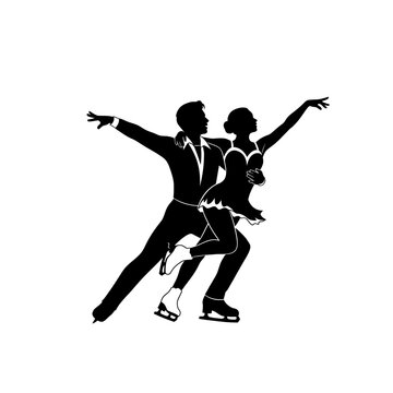 Ice Skating Couple in Motion Together.