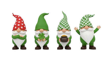 Four christmas gnomes isolated on transparent background