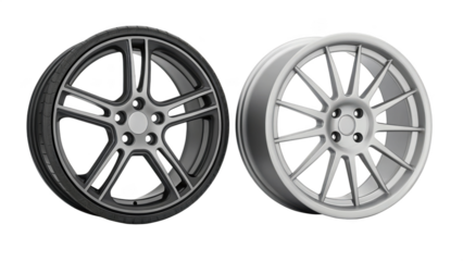 Two alloy car wheels isolated on transparent background