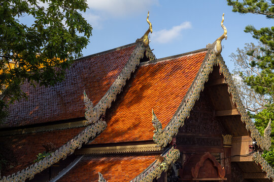 Golden Chofahs Adorn Lanna Temple Roof, Chiang Mai