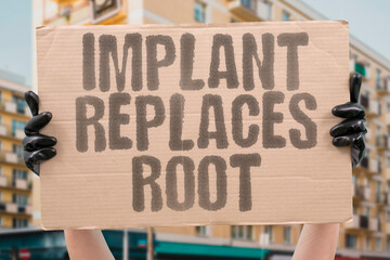"Implant Replaces Root" Titanium post anchors artificial tooth. TITANIUM. POST. ANCHORS. ARTIFICIAL. TOOTH.