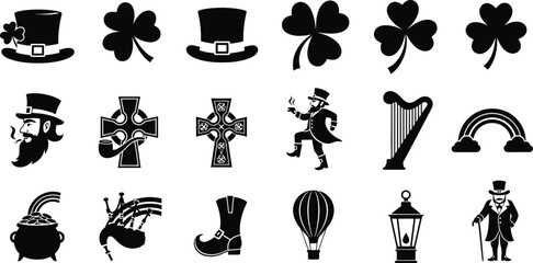 St patrick's day silhouette icons and symbols