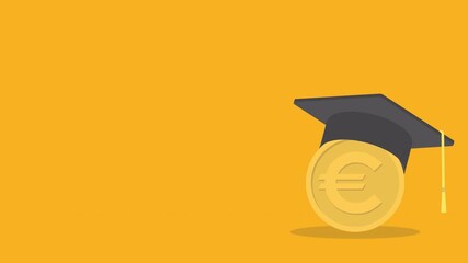 Education finance concept with graduation cap and Euro coin.	