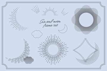 太陽と月の神秘的な線画装飾フレームセット