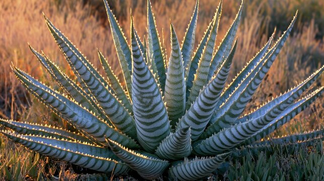 A tough desert succulent plant with striking striped leaves reaching towards the sun - Powered by Adobe