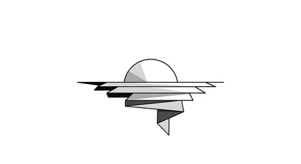 Abstract architectural design structure with spherical element and horizontal layers