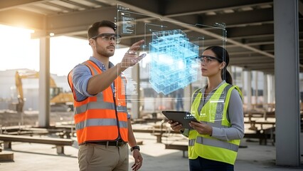 Construction engineers leveraging augmented reality for site assessment and building information