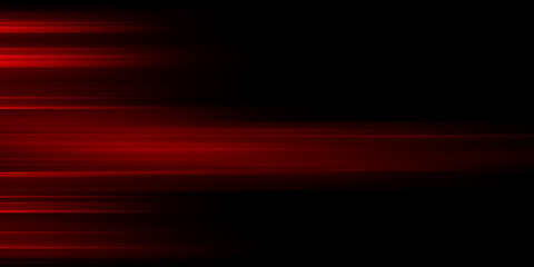 Speed ​​line illustration, road. Red laser beams isolated on black background. Abstract light effect. Red lens flash. Horizontal rays glowing in the dark
