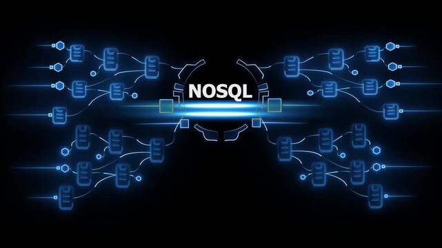 No S Q L Database Concept with Glowing Blue Network Connections and Data Storage on Dark Background Representing Big Data and Non- Relational Database Technology