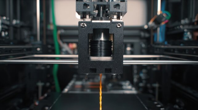 Midrange shot of a 3D printer calibration sequence using flexible filament highlighting printer head adjustments for smooth precise extrusion. - Powered by Adobe