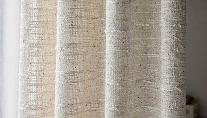 Medium shot featuring textured slub recycled fiber fabric emphasizing the irregular yarn thickness and tactile ecoconscious curtain design.