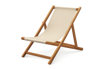 Wooden deck chair with white canvas for relaxing on the beach or by the pool during summer vacation