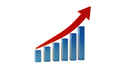 Red arrow showing upward growth trend