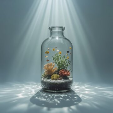 Surreal Underwater World with Fish Inside a Glass Jar